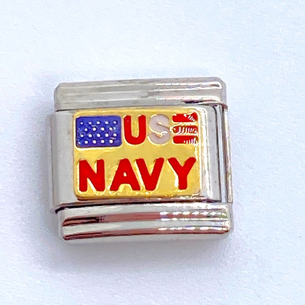 US Navy Pugster Italian Charm Silver Tone Military